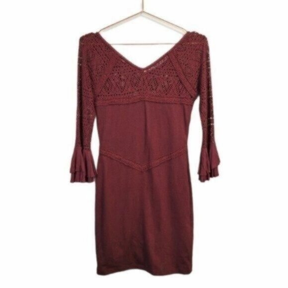 Free People City Girl Bodycon Crochet Lace Mini Dress Plumberry Burgundy Purple - Picture 4 of 12